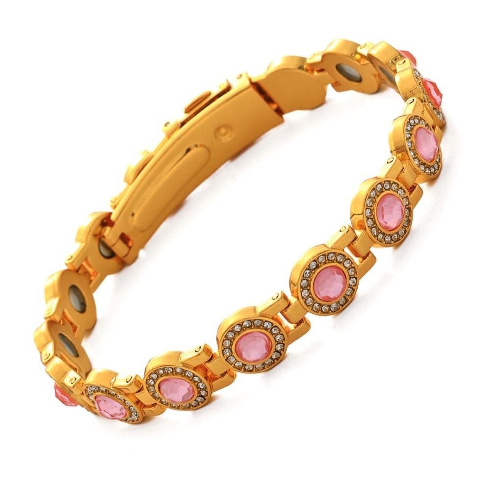 Premium Stainless Steel Magnetic Bracelet High Polished Fashion Anti Static Bangle Round Smooth Rhinestone Wrist Chain Party