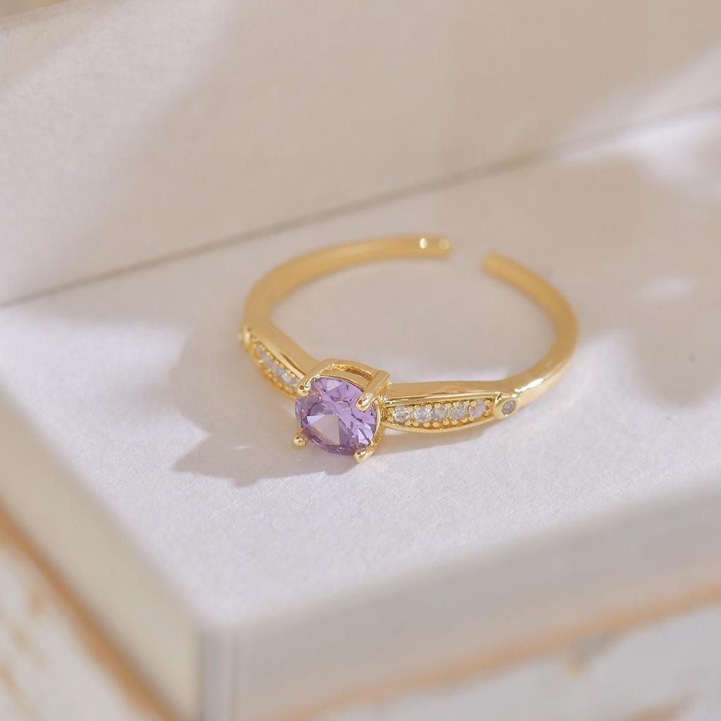 A541 French-Style Light Luxury Olive Green Zircon Women's Summer Open Ring Set