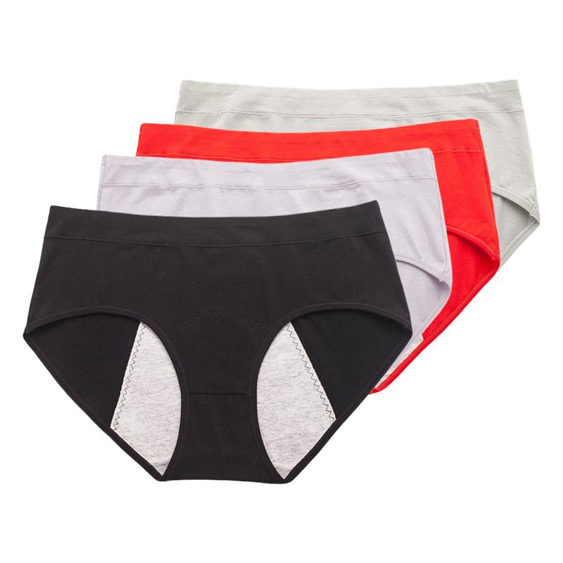 4 Pack Women Cotton Mid Waist Period Panties Leakproof Breathable Comfort Briefs Ladies Underwear