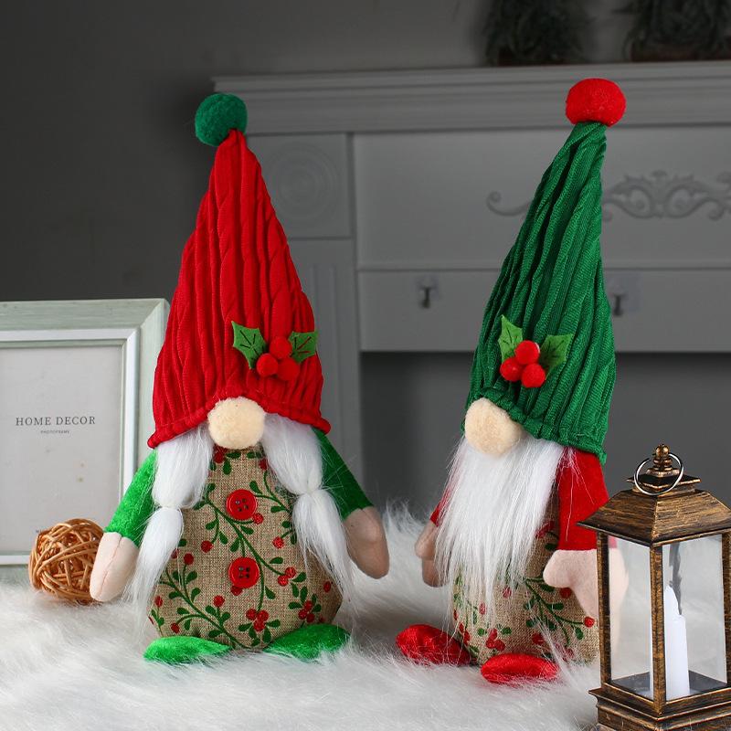 Cute Cherry Faceless Doll Creative Red And Green Hooded Dwarf Standing Old Man Doll Desktop Decoration