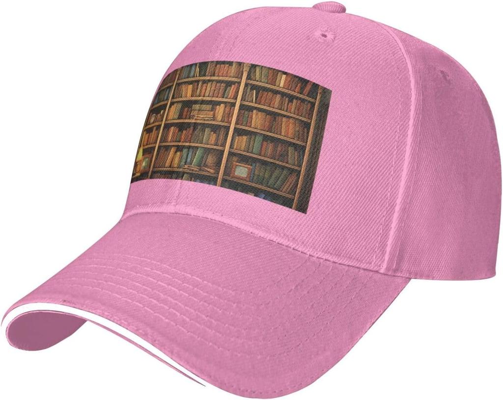 Retro Bookshelf Print Baseball Cap Adjustable Polyester Casual Dad Hat for Men Women