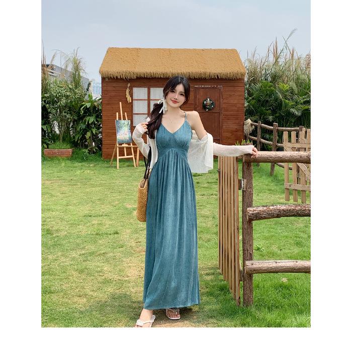 

Women s Plus Size Summer A-Line V-Neck Suspender Dress, Chinese Style with Slim Waist and Tube Top Design Medium