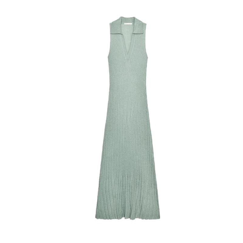 

Summer New Product Women s Clothes Seaside Vacation Style Trim Knitting V-neck Sleeveless Long Dress 8779175 Lake Green L