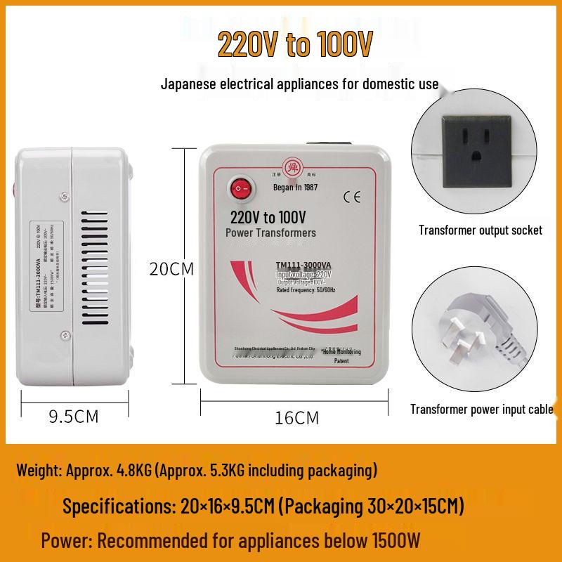 Shunhong 3000W Power Voltage Converter 220V to 100V/110V, TM111-3000VA Transformer