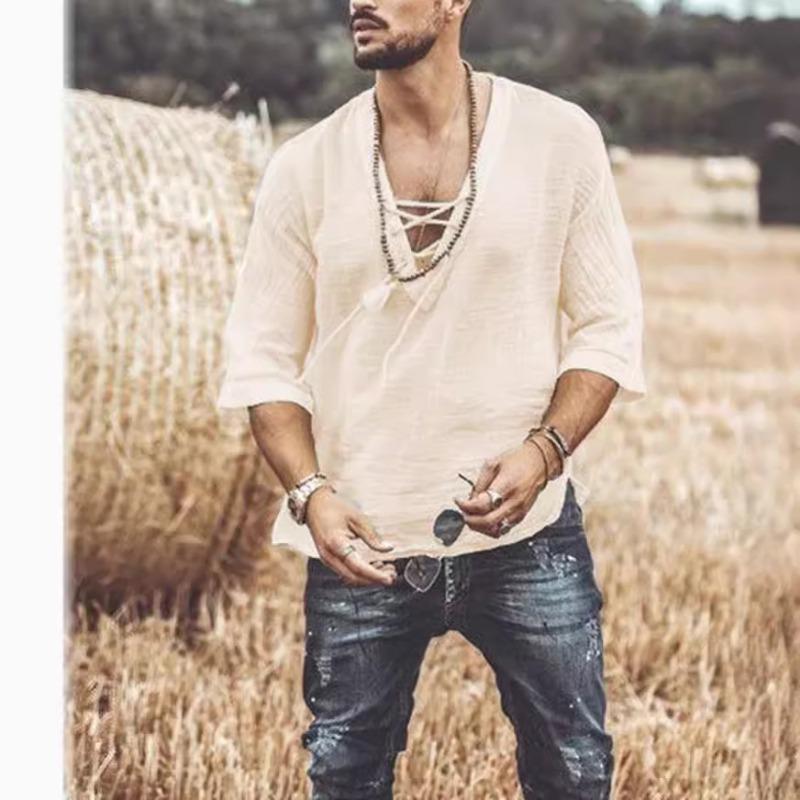 Popular Men's Chest Strap-Up Corn Medium Sleeve T-Shirt Shirt