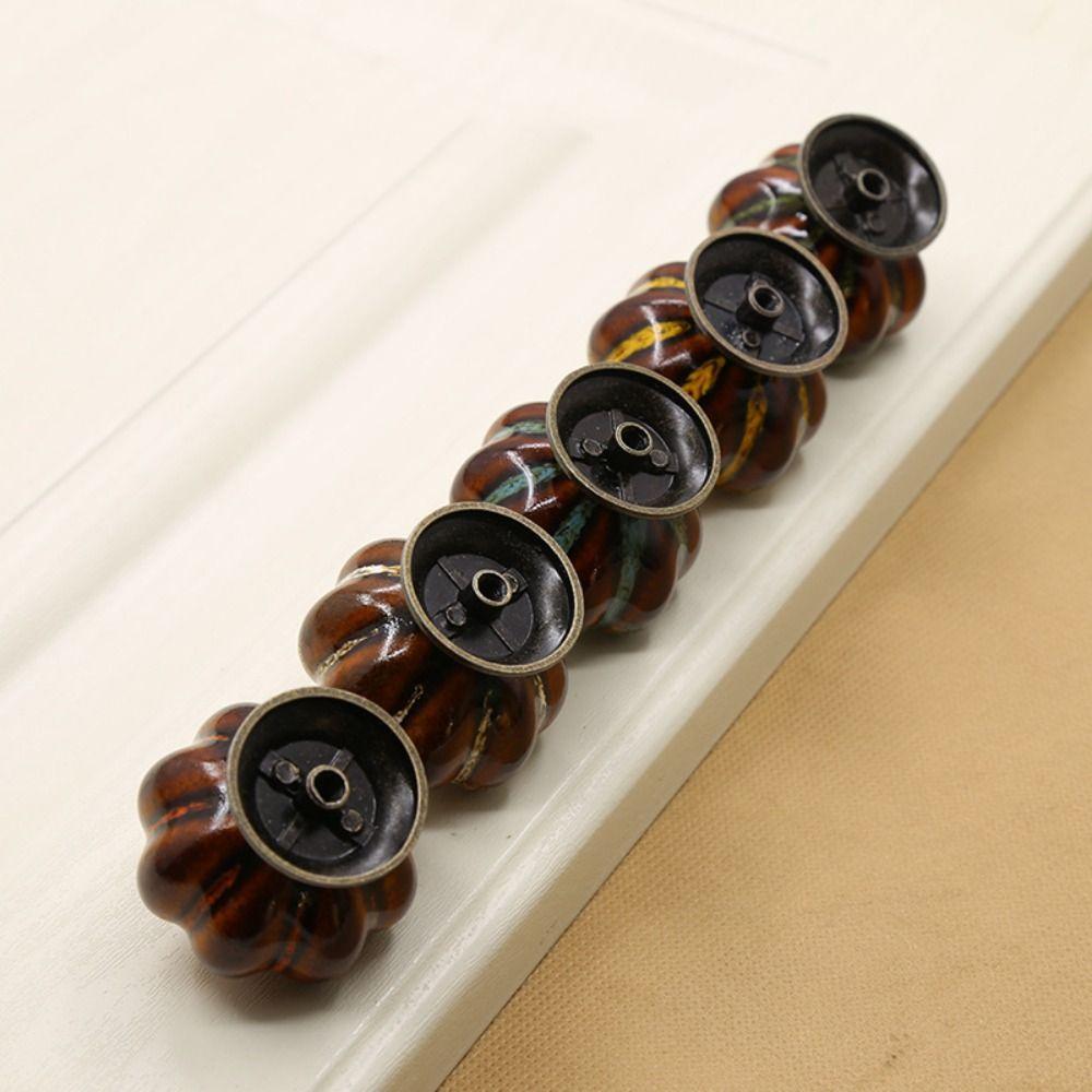 European Style Ceramic Pumpkin Handle Single Hole Drawer Knobs Door Pull Handles Hardware