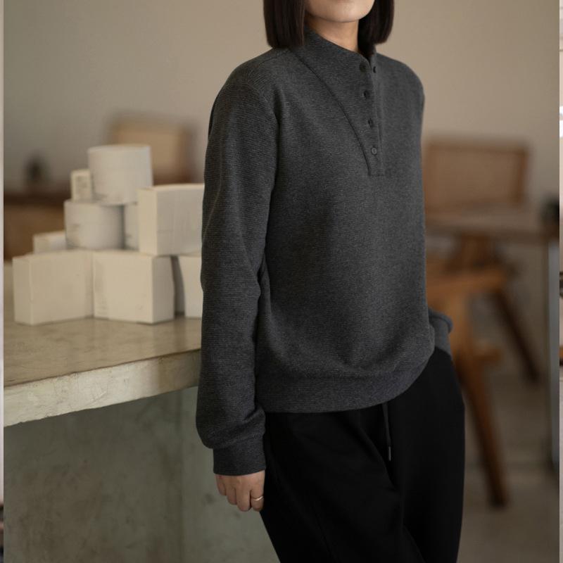 Two-Color Women's Striped Knit Stand Collar Sweatshirt