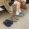 Retro Late Evening Wind Velcro Gray Felt Bag Head Half Slippers Women Wear Autumn and Winter Pedal Platform Shoes