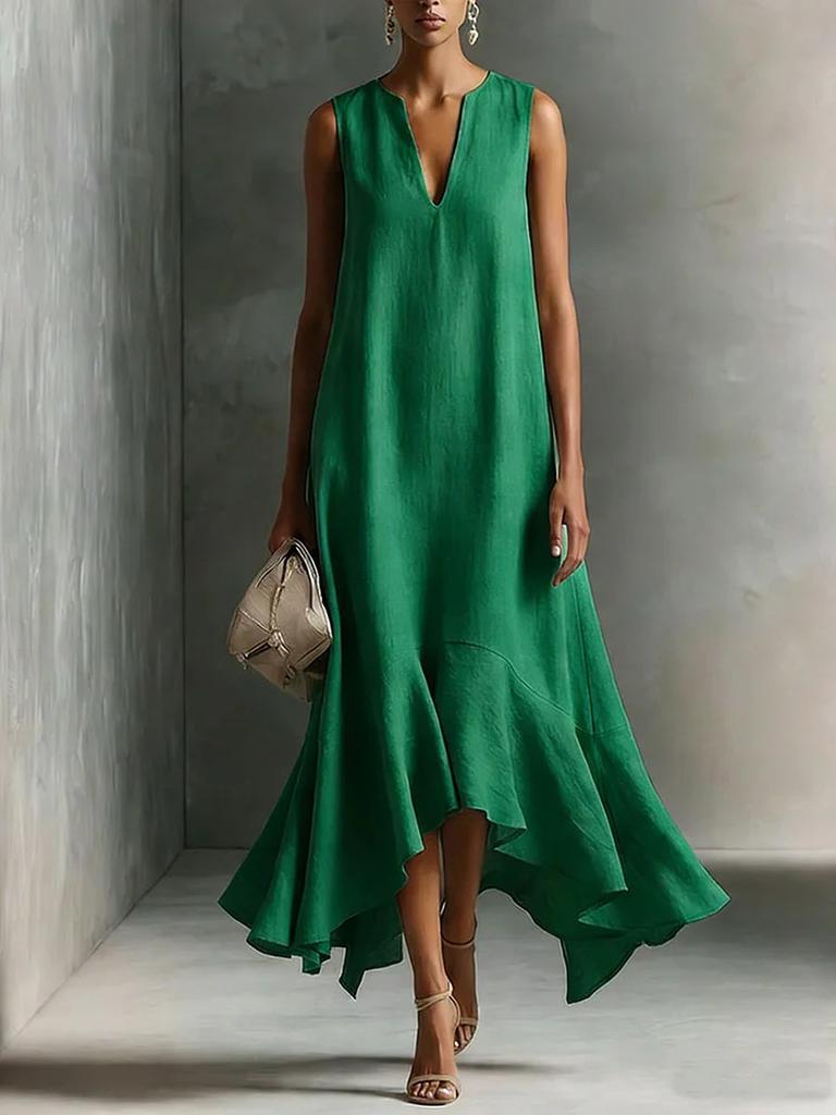 New Fashion Deep V Neck Sleeveless Slim Fit A-Line Dress