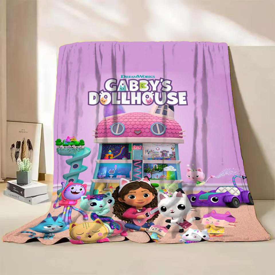 Gabbys Dollhouse Flannel Fluffy Fleece Blanket for Home Bedroom Bed Sofa Office Children Cover Adult Soft Blanket Kids Cute Gift