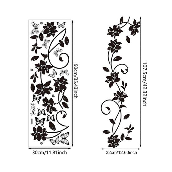 Yousheng Black Flower Butterfly Glass Sticker Waterproof PVC Removable Self-Adhesive Bathroom Wall Door Floral Art Decorative Decal