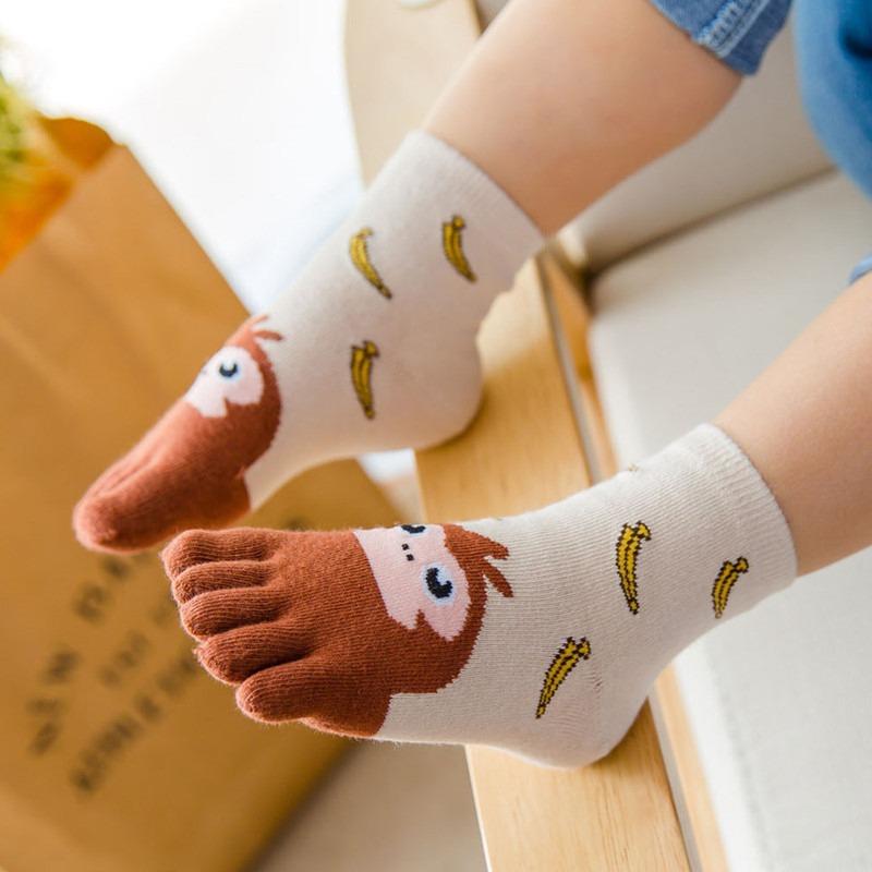 Kids Toe Socks Cute Cartoon Animal Dog Cat Ankle Crew Five Finger Socks for Girls and Boys