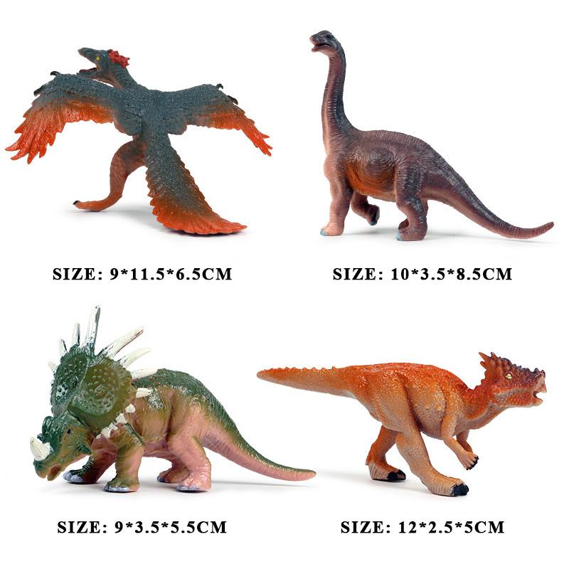 Oenux 4pcs Small Jurassic Dinosaur Set Action Figure T-Rex Mosasaurus Velociraptor Carnotaurus Animals Model Educational Kid Toy