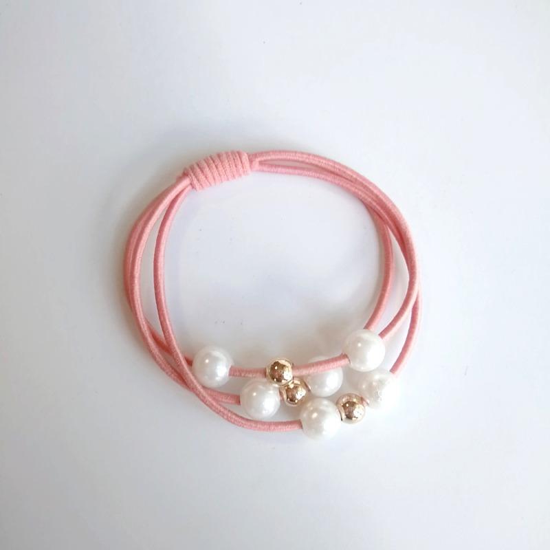 10pcs New Trendy Hair Accessories 3-Line 9-Pearl Elastic Ponytail Holder Popular Elastic Band for Women
