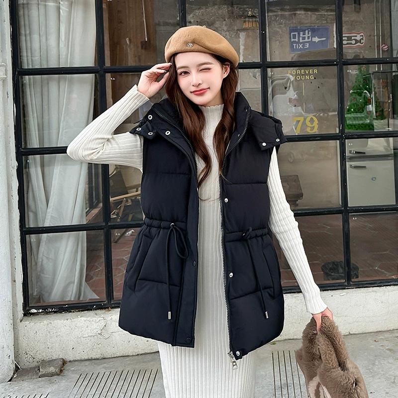 New Women's Cotton Vest Autumn Winter Cotton-padded Coat Parkas Korean Version Fashion Slim Hooded Cotton Vest Clip
