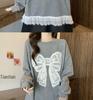 Plus Size Crocheted Lace Round Neck Slimming Long Sleeve Women's Autumn/Winter Bow Loose Mid-Length Top