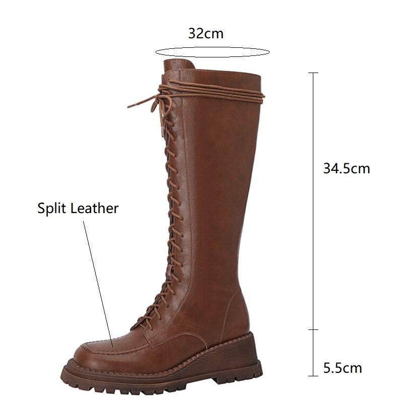 Mode Neue Keilabsatz-Plateau-Stiefel aus Spaltleder Damenstiefel Runde Zehen Lammfell Kurze Stiefel für Damen Hohe Absätze Winter Kniehohe Stiefel Damen