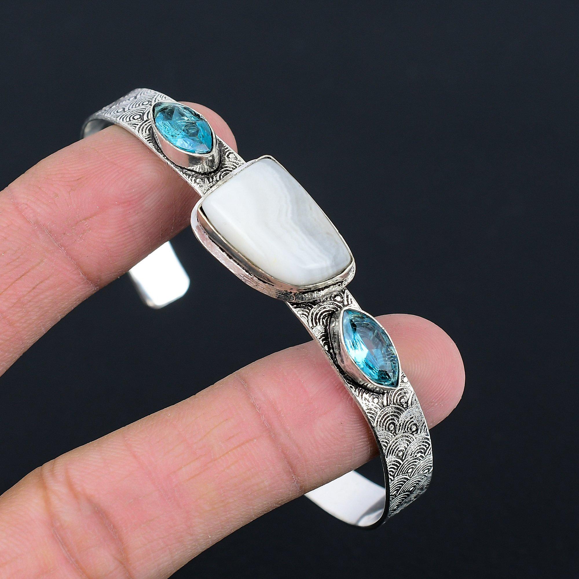 

Натуральный браслет из агата «голубой кружевной» с регулируемым размером, из стерлингового серебра 925 пробы, для девочек Adjustable