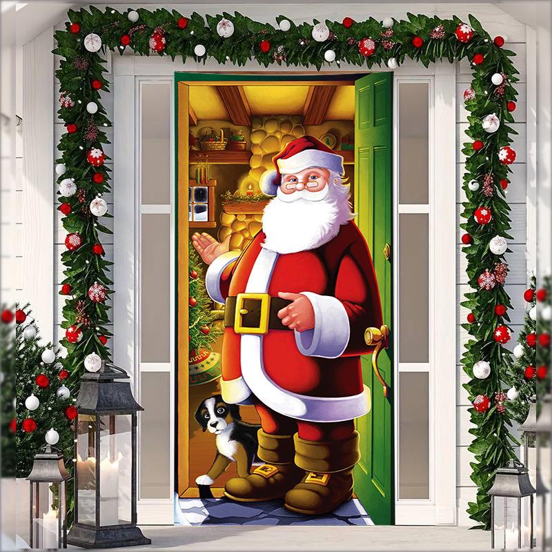 Stretch Fabric Christmas Door Tapestry - Santa Claus Gift Background for Holiday Parties