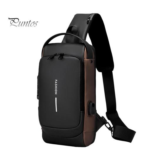 

Мужская нагрудная сумка, водонепроницаемая, противоугонная, с двумя молниями и кодовым замком, сумка на ремне, USB-порт для зарядки, многослойный портативный рюкзак для путешествий через плечо коричневый