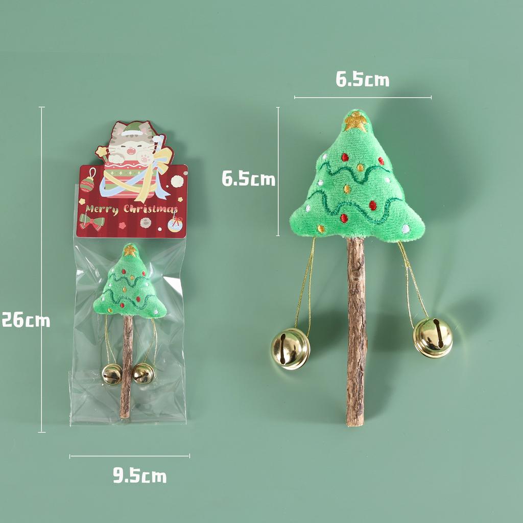 Pet Cat Natural Polygonum Stick Christmas Style with Bell Christmas Tree Santa Snowman Penguin Cute Teeth Cleaning Lollipop Toy