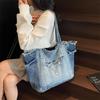 Korean Retro Denim Tote - Large Capacity, Casual, Comfortable, Wear-Resistant, Versatile Single Shoulder Bag