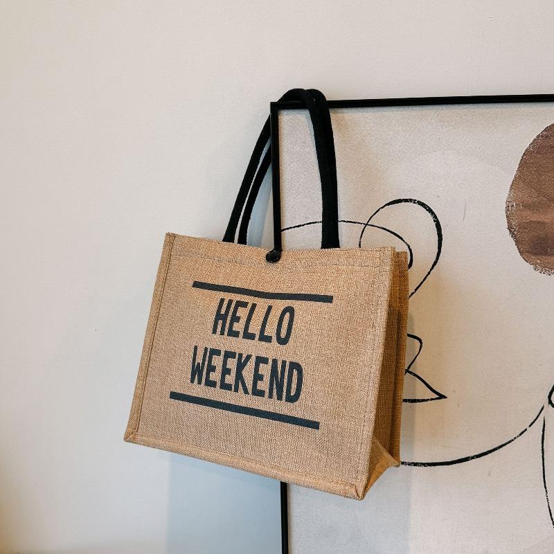 Linen bag handbag new simple letter large capacity tote bag shoulder crossbody commuter canvas tote bag