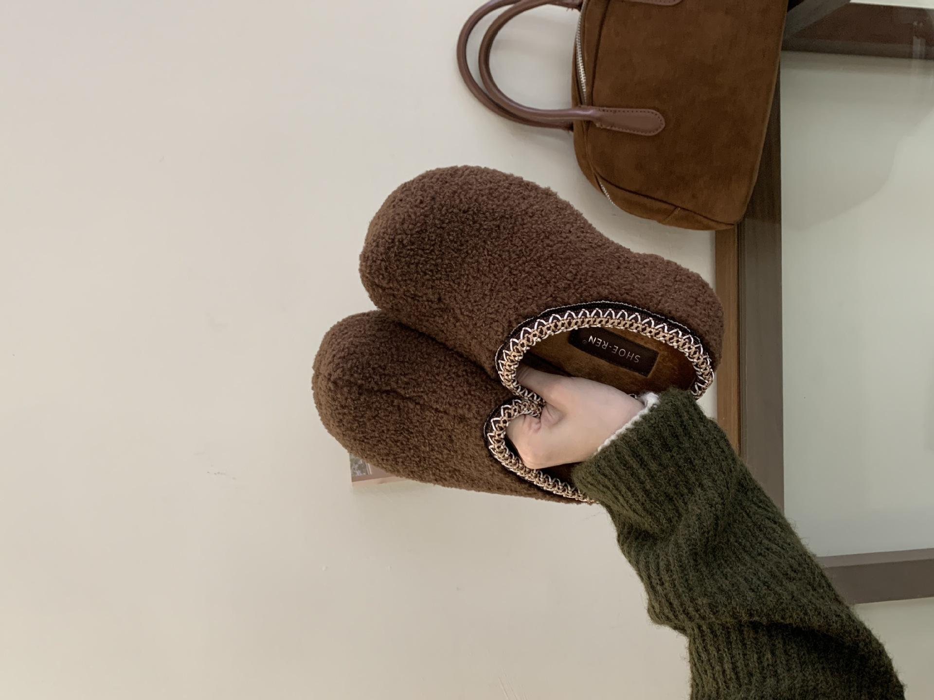 

Small man inner height increase 7CM~ Birkenstock shoes women wear lamb wool 2025 autumn and winter cotton shoes retro forest bag head cotton mop 39 кофейный