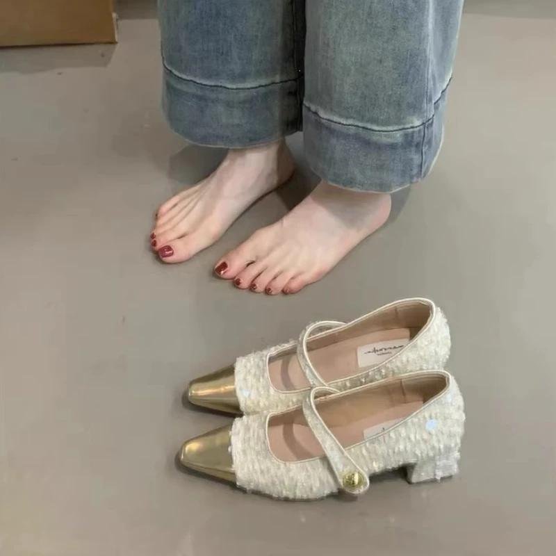Pointed Toe with Medium Heels Woman PumpsLoafers Japanese Style Lolita Mary Jane Shoes for Women Chunky Block Heel Discount Y2k