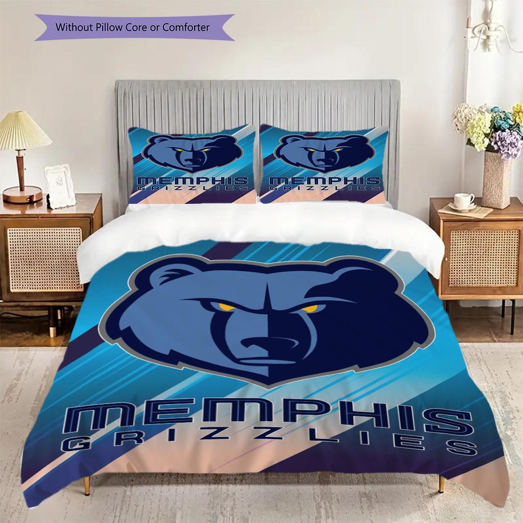 Memphis Grizzlies Bold Fierce Bedding(1 * Duvet Cover + 2 * Pillowcase, Without core)Christmas Birthday Gift Duvet Cover and Pillowcase Bedding Set