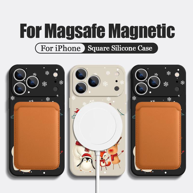 Christmas Deer Bear Phone Case For iPhone 17 Pro Max 16E Air 16 15 14 13 12 Pro Max 11 Magnetic For Magsafe Soft Lanyard Cover