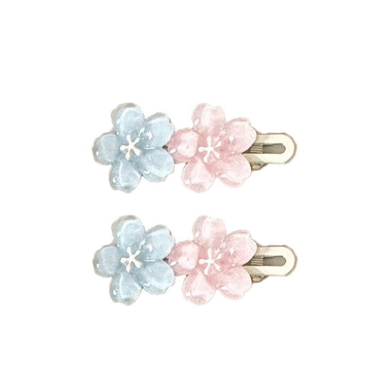 Blue Pink Cherry Blossom Hair Clip Women Sweet Ice Translucent Color Duckbill Clip Hair Accessories