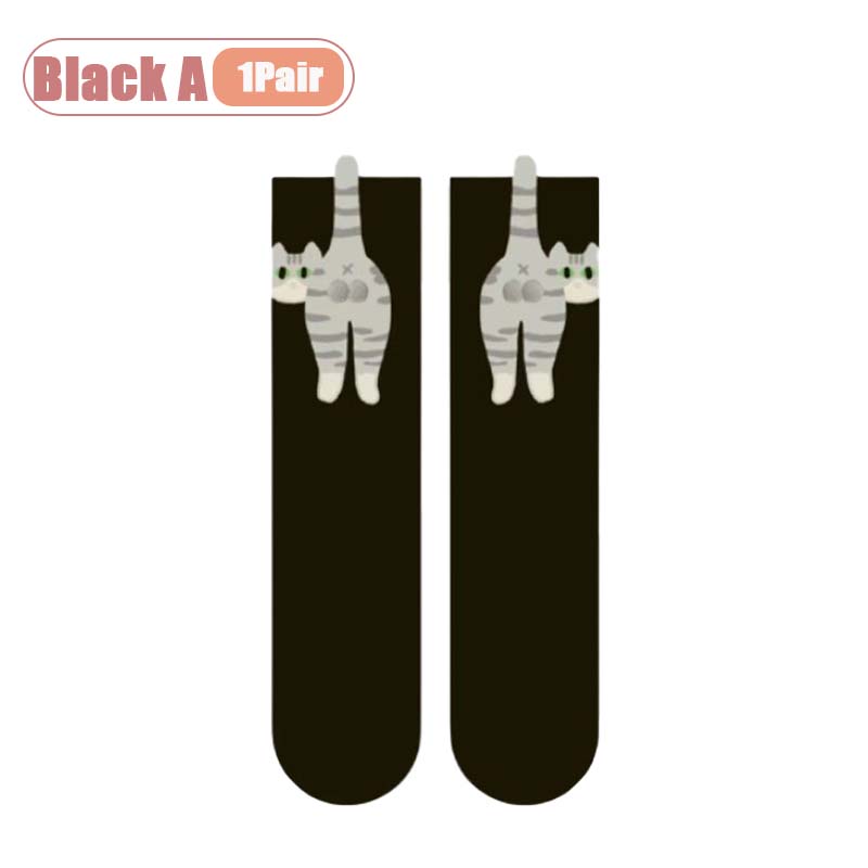 Whimsical Puppy Kitten Egg Socks Unisex Crew Length Cartoon Pattern for Women Men Couple All Season Wear Comfortable