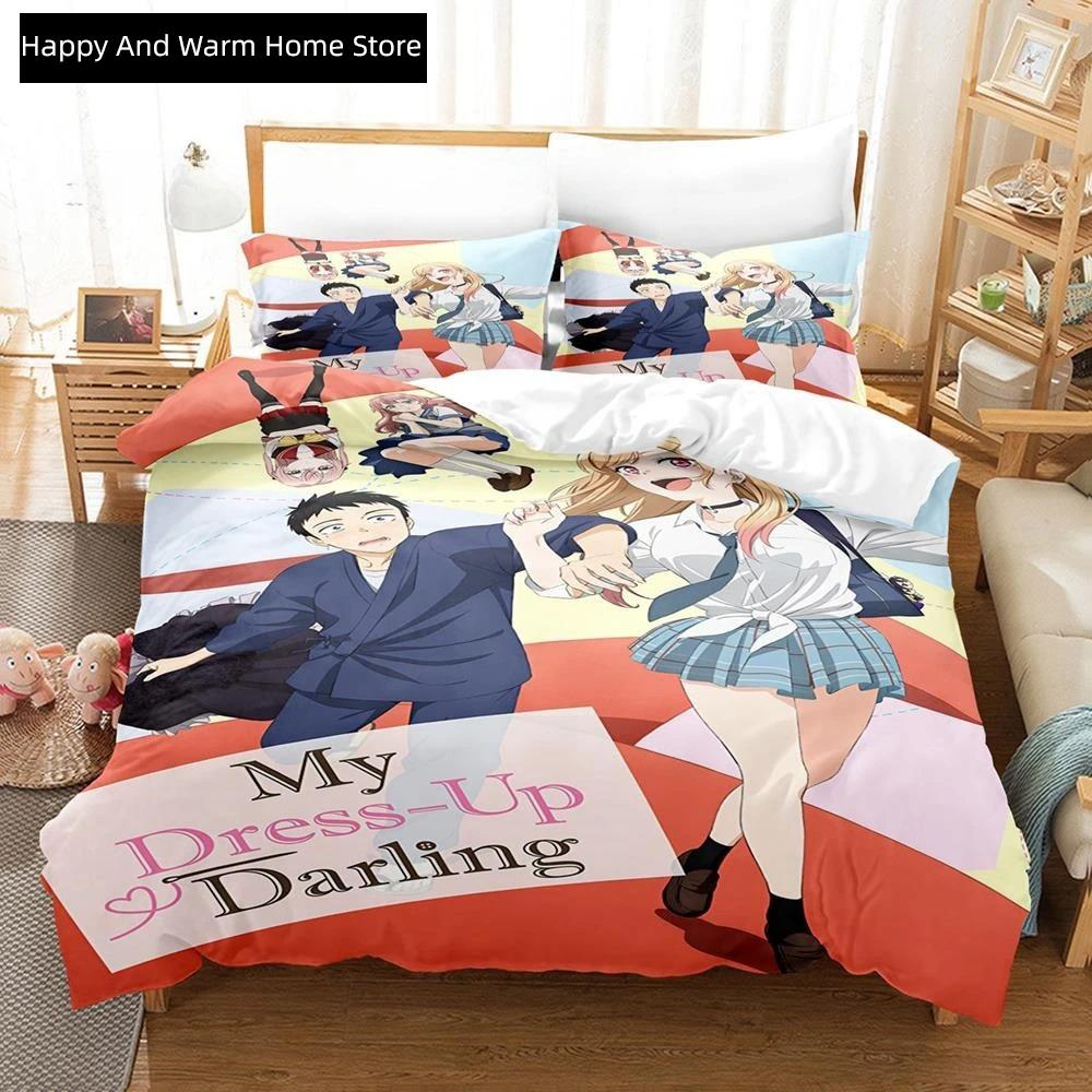 Anime My Dres-Up Darling Beding Set Single Twin Ful Quen King-Sized Dimensionsd Dimensions Bed Linen Set Adult People Young Boys Bedrom Duvet Cover