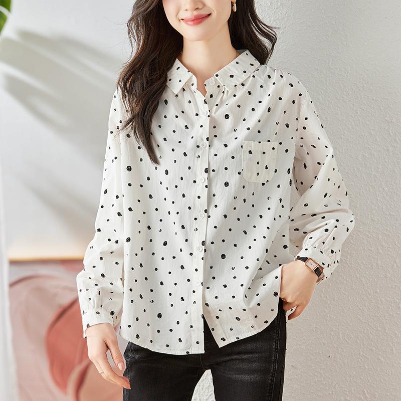 Polka Dot Printed Top Spring Clothes Updated French Trendy Relaxed Fit Meat Covering Commuting Temperament Top