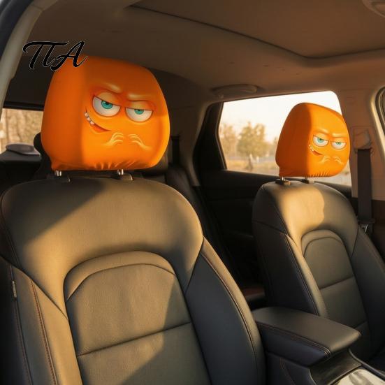 Breathable Polyester Headrest Protectors Car Cover, Funny Horror Cartoon Print, Stretchy Seat Universal Fit Vehicle Interior Decor Protector,