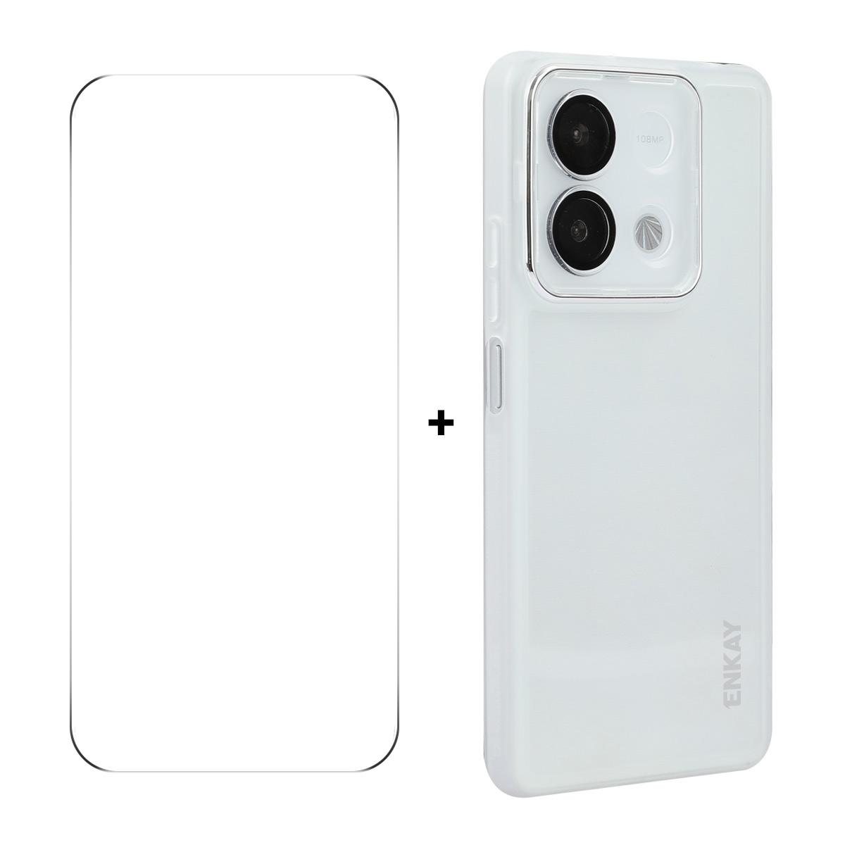 

For Xiaomi Redmi Note 13 Pro 5G/Xiaomi Poco X6 5G ENKAY HAT PRINCE Case Matte TPU Phone Cover with Lens Film + 9H Glass Protector A