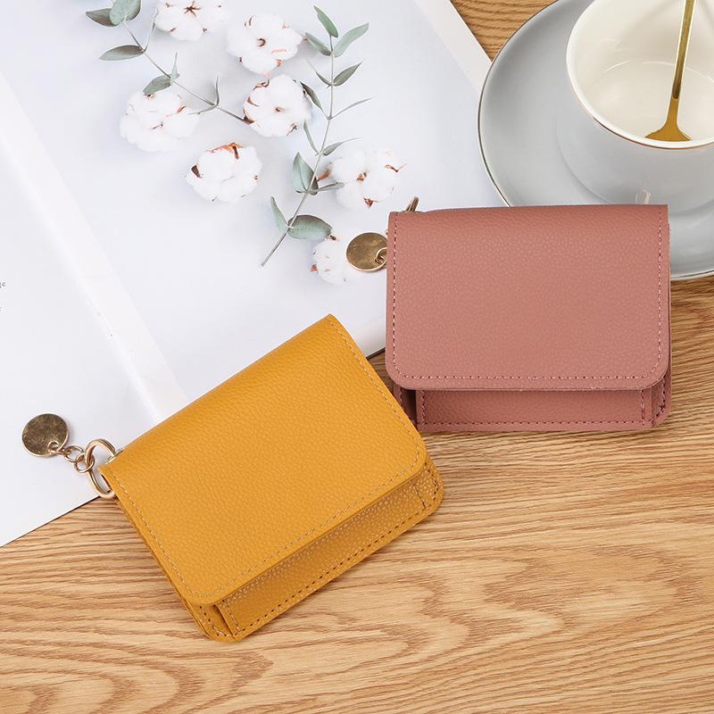 Korean Style Women's Solid Color Multi-Card Wallet with Zipper Coin Compartment.