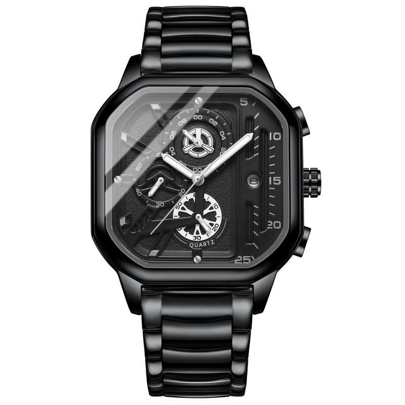 Top Brand Fashion Trend Square Double Display Electronic Watch Binbang Men's Student Waterproof Steel Band Watch Belt Quartz Watch