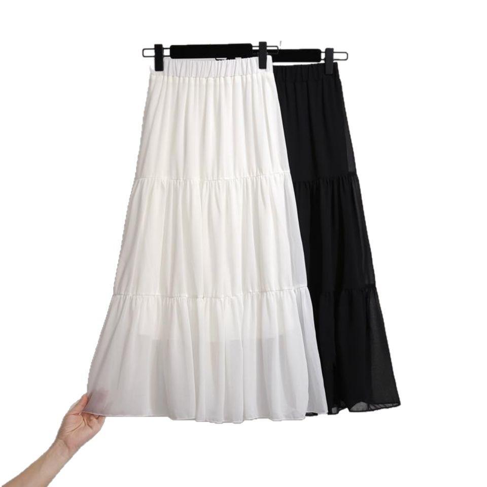 Women's Black High-Waist Pleated A-Line Midi Skirt - Versatile, Casual & Hip-Hiding