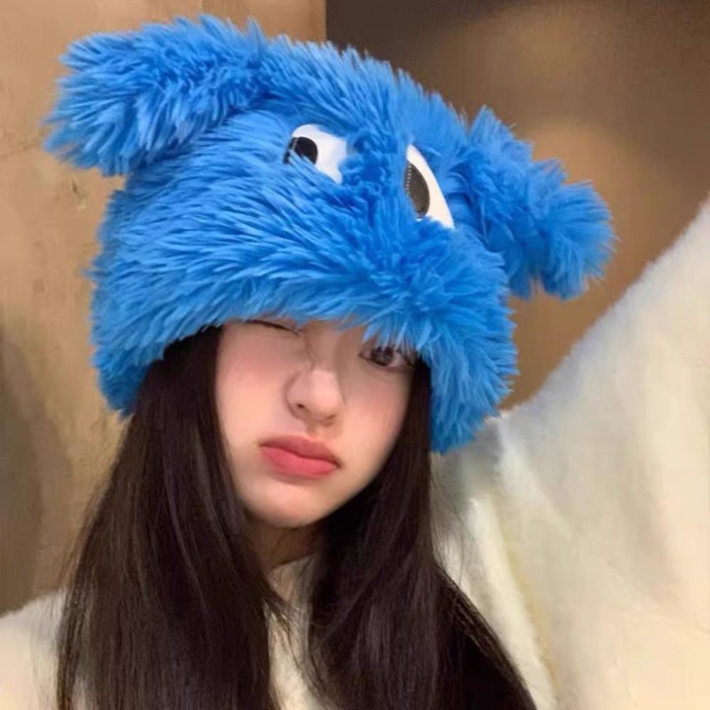 Cute Fluffy Knitted Hat Big Eyes Puppy Thick Beanies Hat Sweet Warm Cartoon Earmuffs Cap Girls