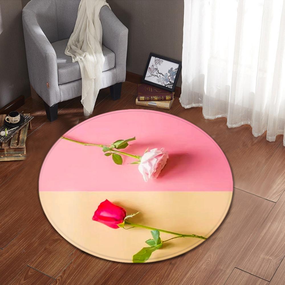 

Flower Print Carpet Round Floral Living Room Area Rug Chinese Style Bedroom Rug Kids Play Floor Mat Kitchen Bath Rug Home Decor Diameter 60cm