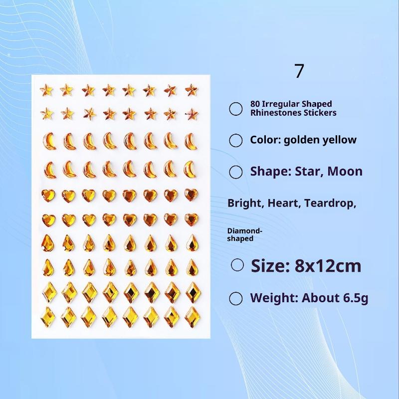 

80 шт. Наклейки на лицо особой формы, красочные временные татуировки, наклейки для вечеринки, для DIY, для лица и глаз, стойкие, стразы, инструменты для макияжа