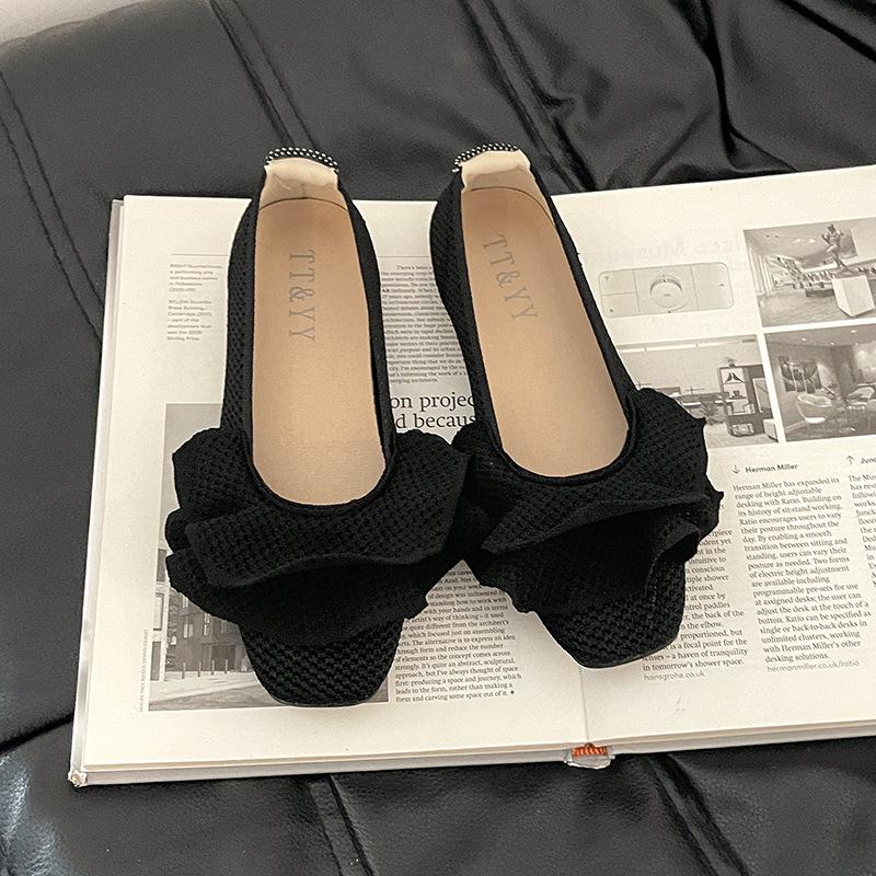 Soft sole comfortable knitted ruffle edge women's shoes summer new elegant flat sole single shoes grandma shoes