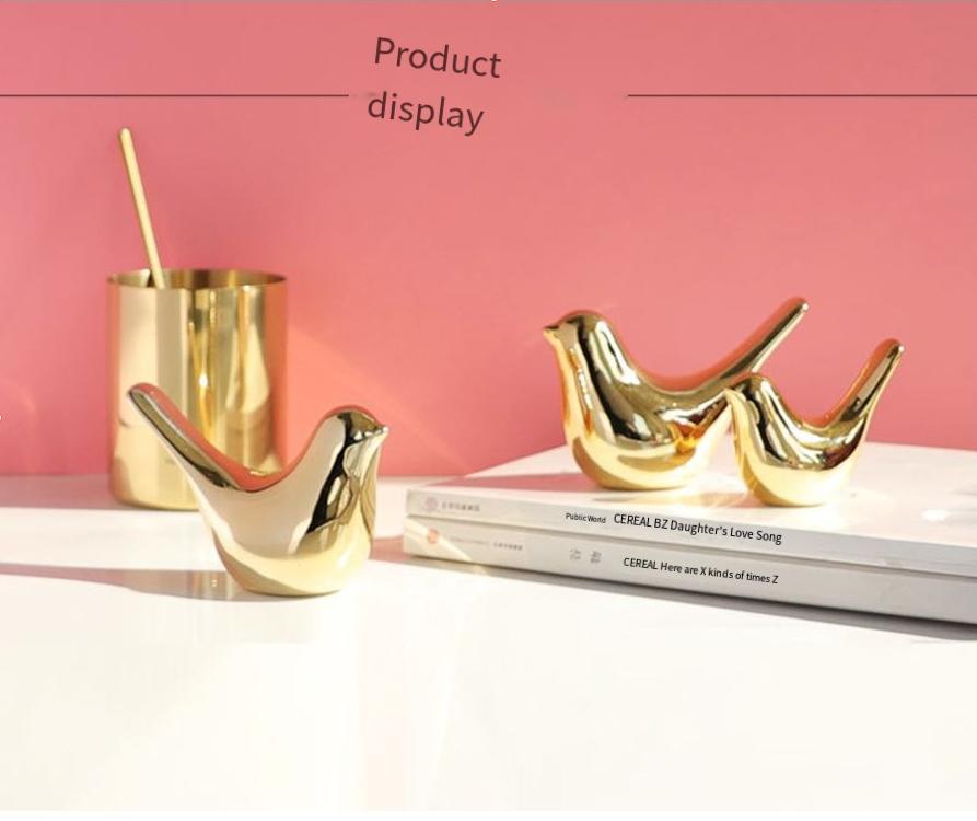 Nordic Abstract Gold Ceramic Bird Figurine Animal Pattern Modern Home Table Decor Living Room Ornament Holiday Gift