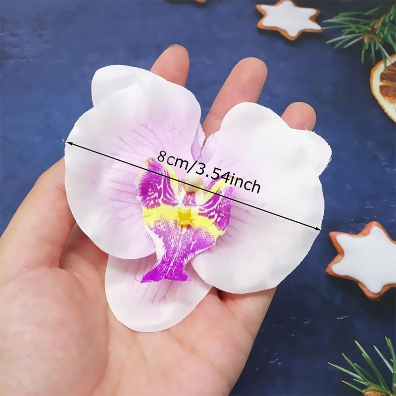 10Pcs 8cm Silk Butterfly Orchid Artificial Flower Heads for Home Room Wedding Decoration DIY Craft Wreath Gifts Accessories