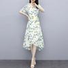 Květinové šaty pro ženy Výstřih do V Krátký rukáv Splývavé Zavinovací Midi šaty Volány Nepravidelný lem Áčkový střih Plážové Prázdninové šaty