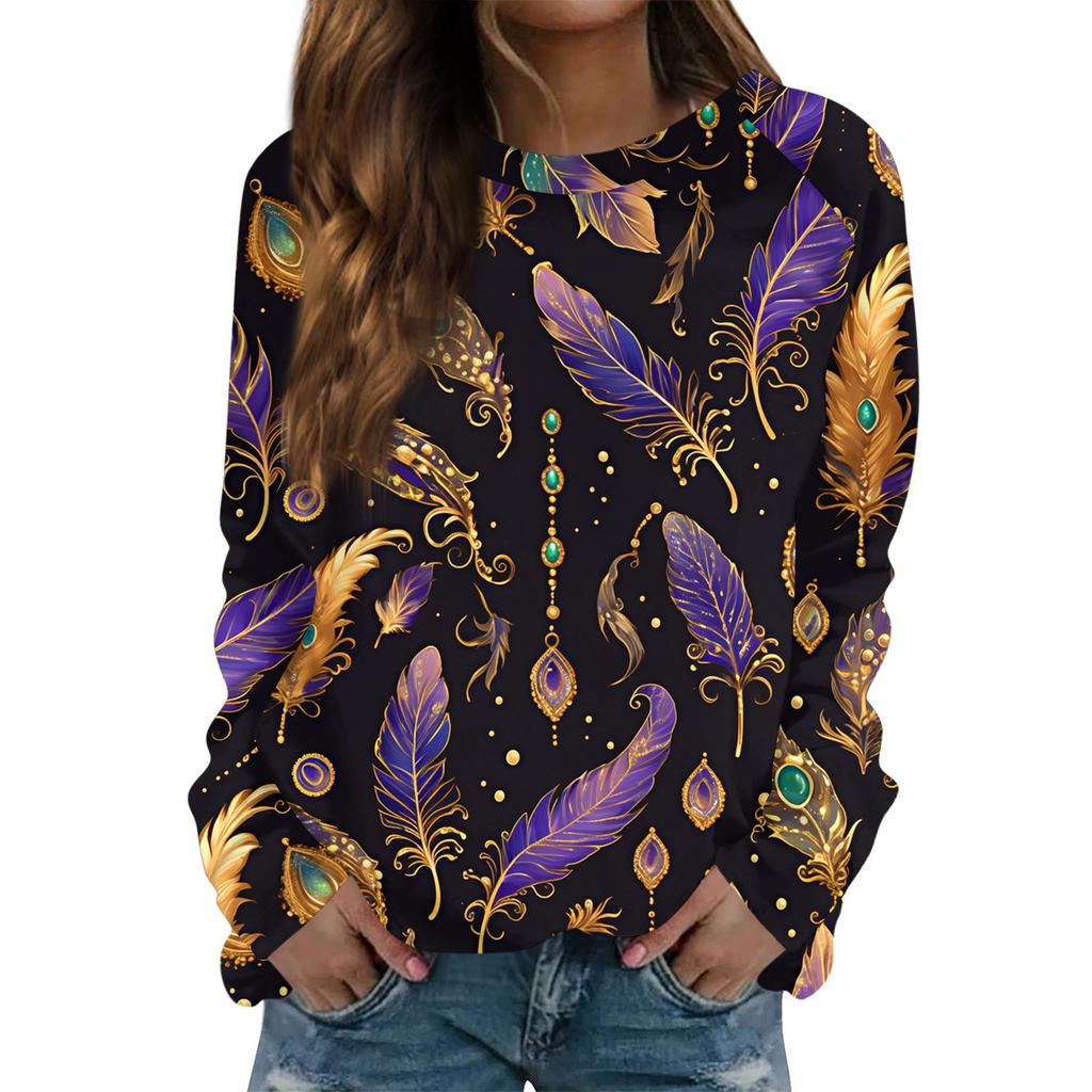 Rundhals Langarm Sweatshirts für Damen Druck Grafik Top Lässig Basic Oberteile Pullover