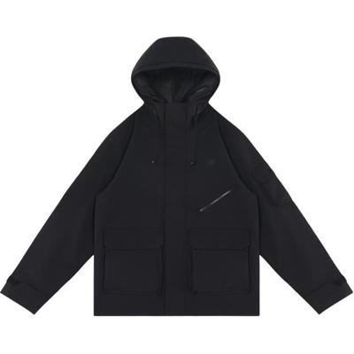 SS25 Clean Solid Color Minimalist Style Large Pocket Practical Hooded Jacket Men's Black AMJ51325-BK