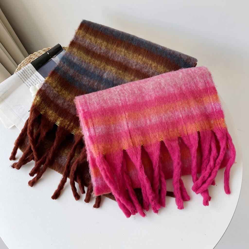 Light luxury fashion scarf colored mohair plaid scarf women's warm shawl
